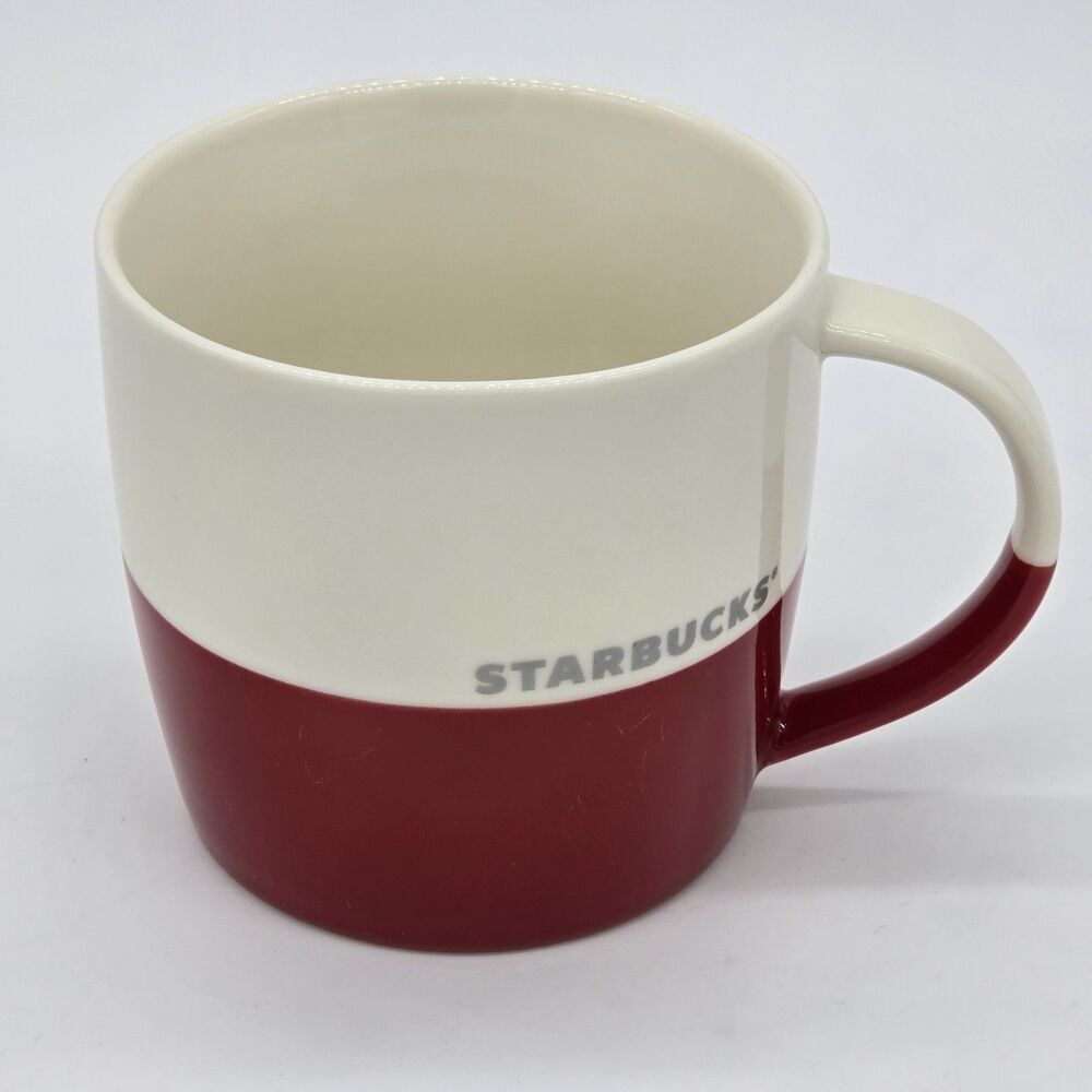 2011 Starbucks Coffee Mug Red & White Silver Logo Bone China
